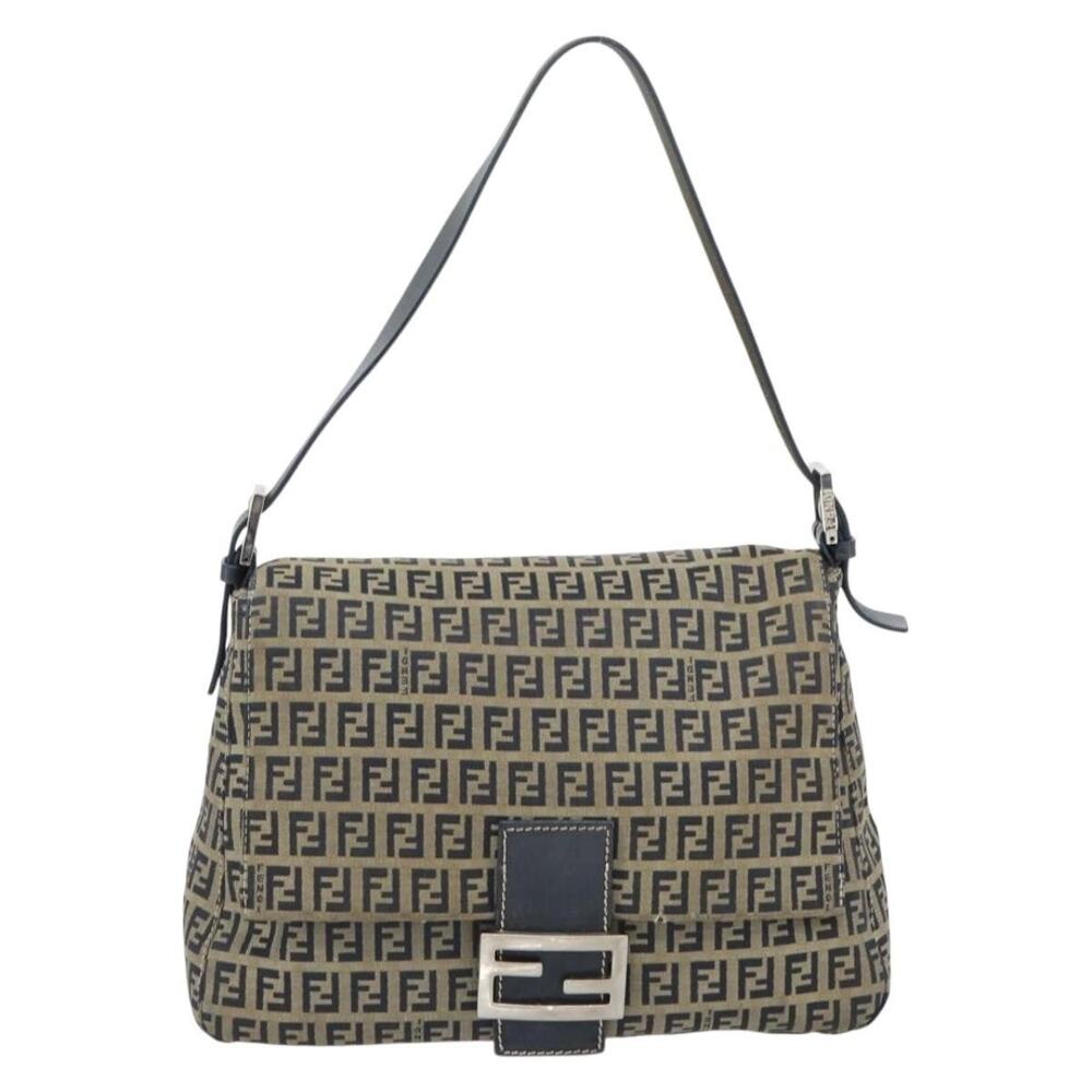 Fendi Zucchino Mamma Baguette Shoulder Bag Black